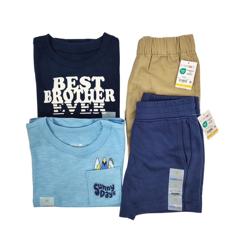 Garanimals Outfit Set Boys 2T Blue Khaki Best Brother Sunny Days 4 Piece NEW